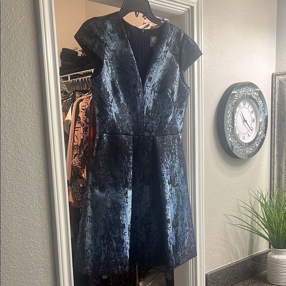Vince Camuto Blue Sequin Fit and Flare Mini Dress